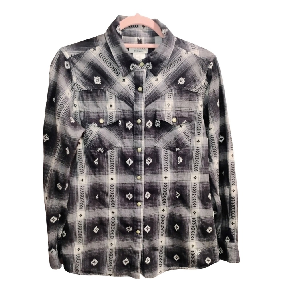 Ariat Women's Snap Front Western Plaid Southwestern Print‎ Shirt Size Medium